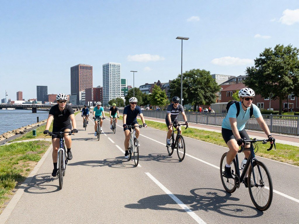The Best Things to Do in Hamburg 20 Cyclists riding along Hamburg waterfront bike path with city views