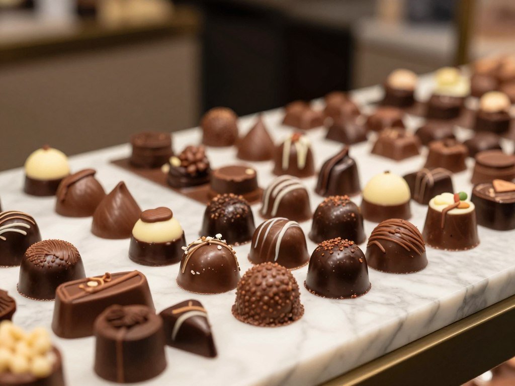 The Best Things to Do in Brussels 4 Display of handcrafted Belgian chocolates in a Brussels chocolate shop