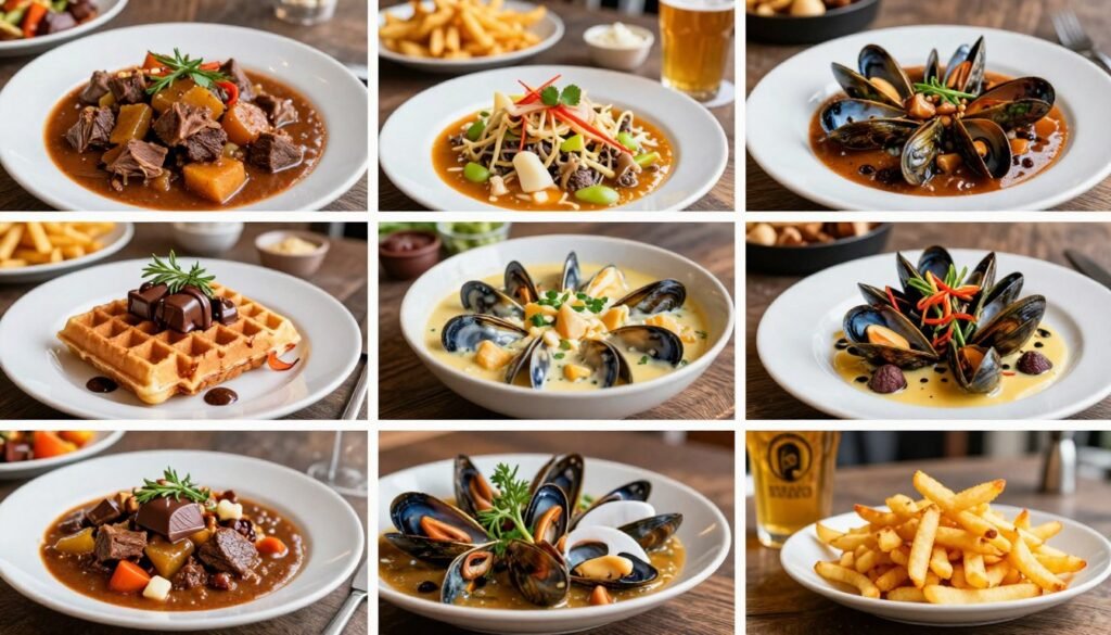Diverse selection of Belgian dishes from restaurants in Antwerp showcasing the city's culinary variety