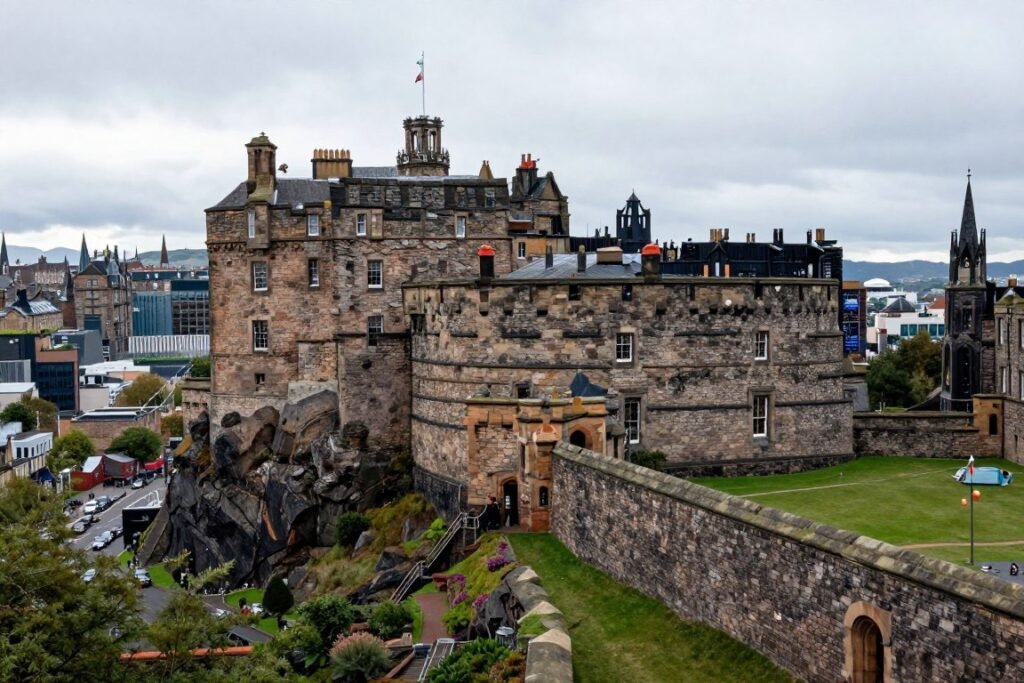 Edinburgh Castle perched on Castle Rock with the city spread below