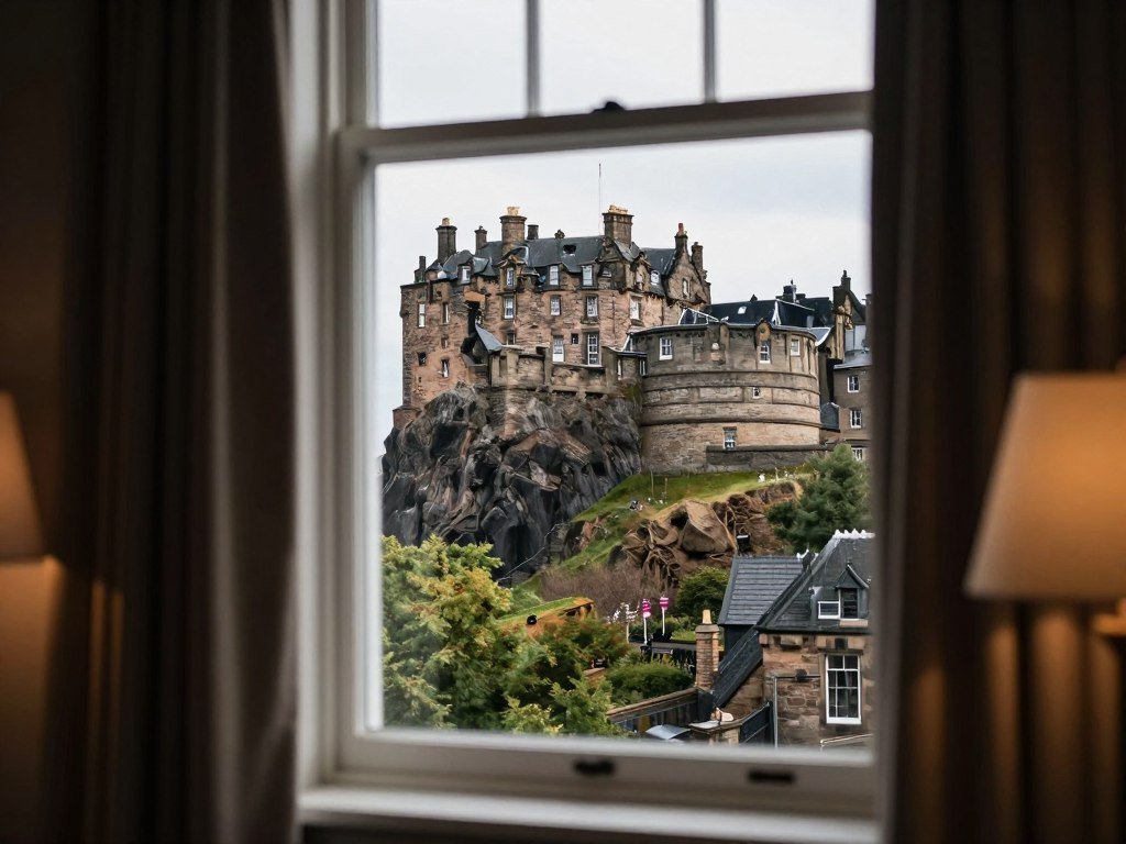 Best Hotels in Edinburgh Scotland 11 Edinburgh Castle view from a hotel room window in Scotland