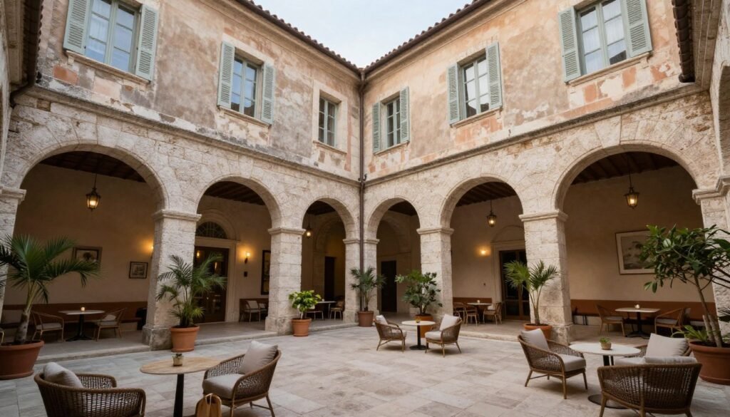 The Best Hotels in Nice 12 Elegant courtyard at Hotel du Couvent with historic architecture and Mediterranean plants