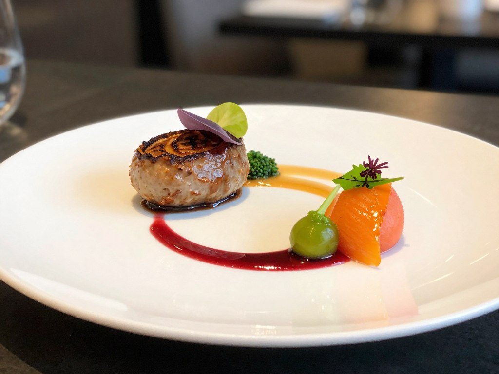 Elegant plating of a signature dish at Bruut, one of the top restaurants in Bruges