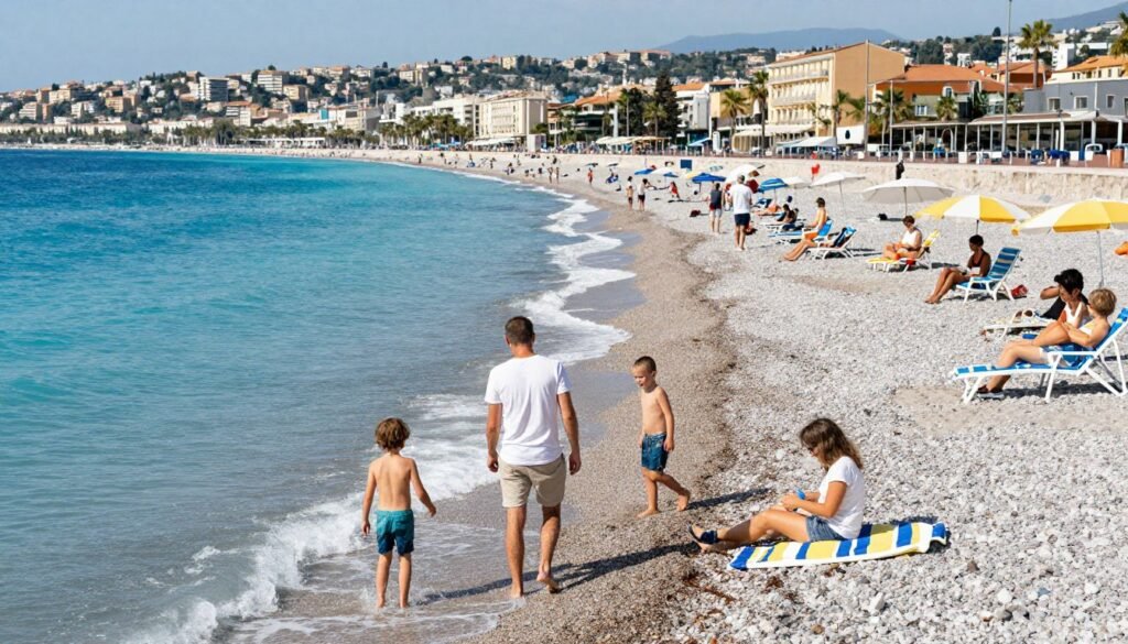 The Best Hotels in Nice 15 Family enjoying beach time on the Promenade des Anglais in Nice