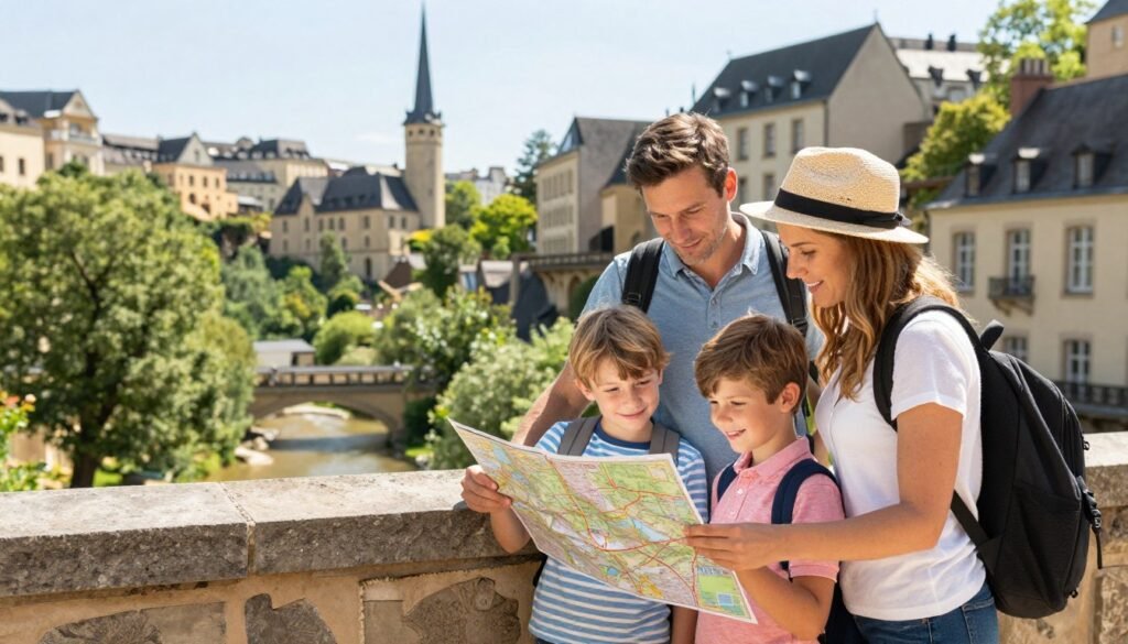 Family exploring Luxembourg with children