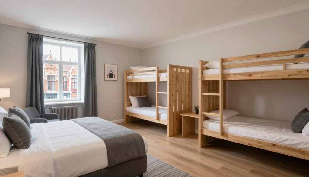Family room in a Bruges hotel with comfortable beds and space for children
