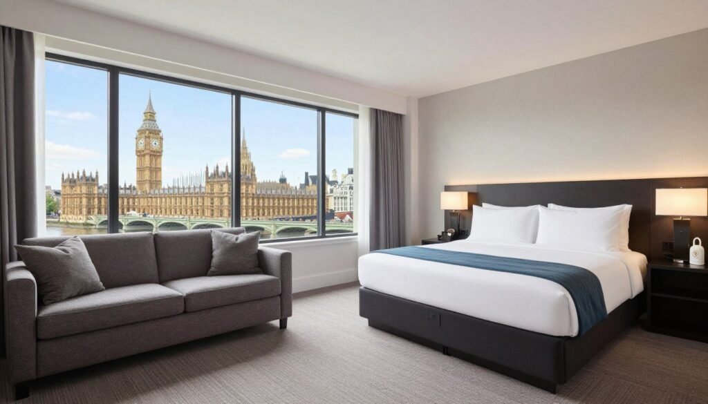 Family studio at Park Plaza Westminster Bridge with views of Big Ben, one of the best hotels in London England for families