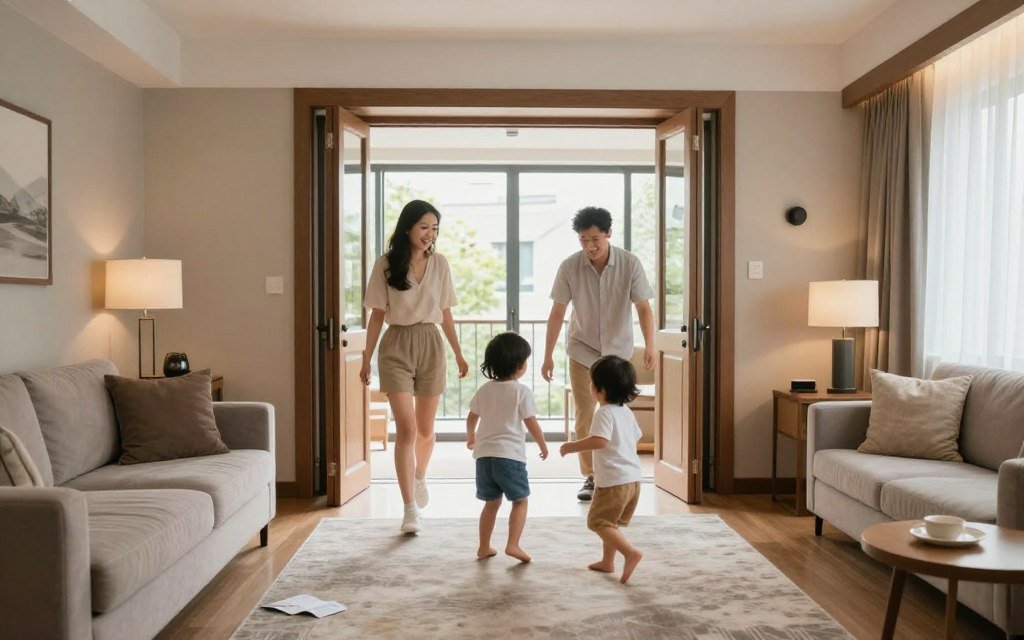 Family with children in spacious Geneva hotel suite with connecting rooms