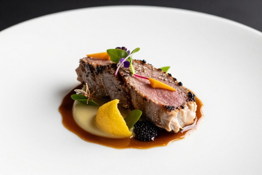 The Best Hotels in Vaduz 39 Fine dining plate with Alpine ingredients and presentation