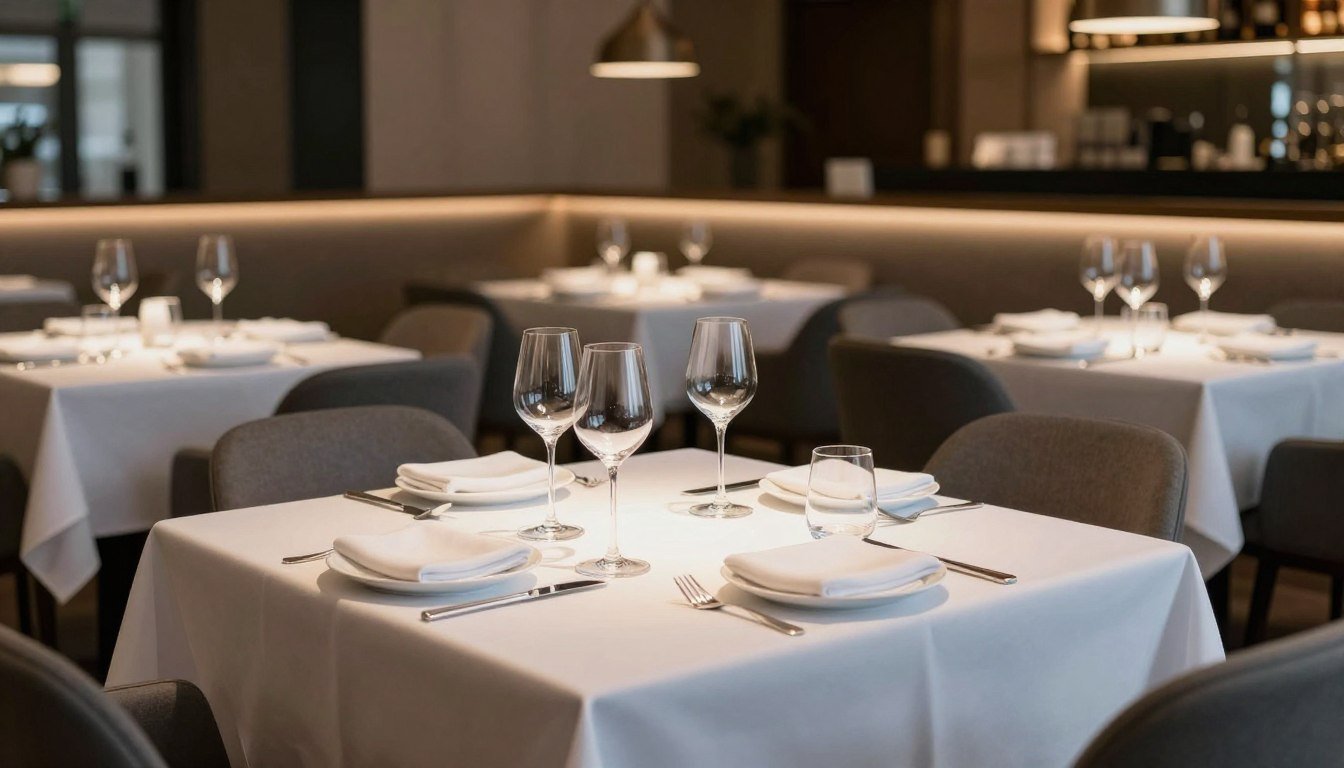 Fine dining restaurant in Haarlem Netherlands with elegant table settings and modern interior