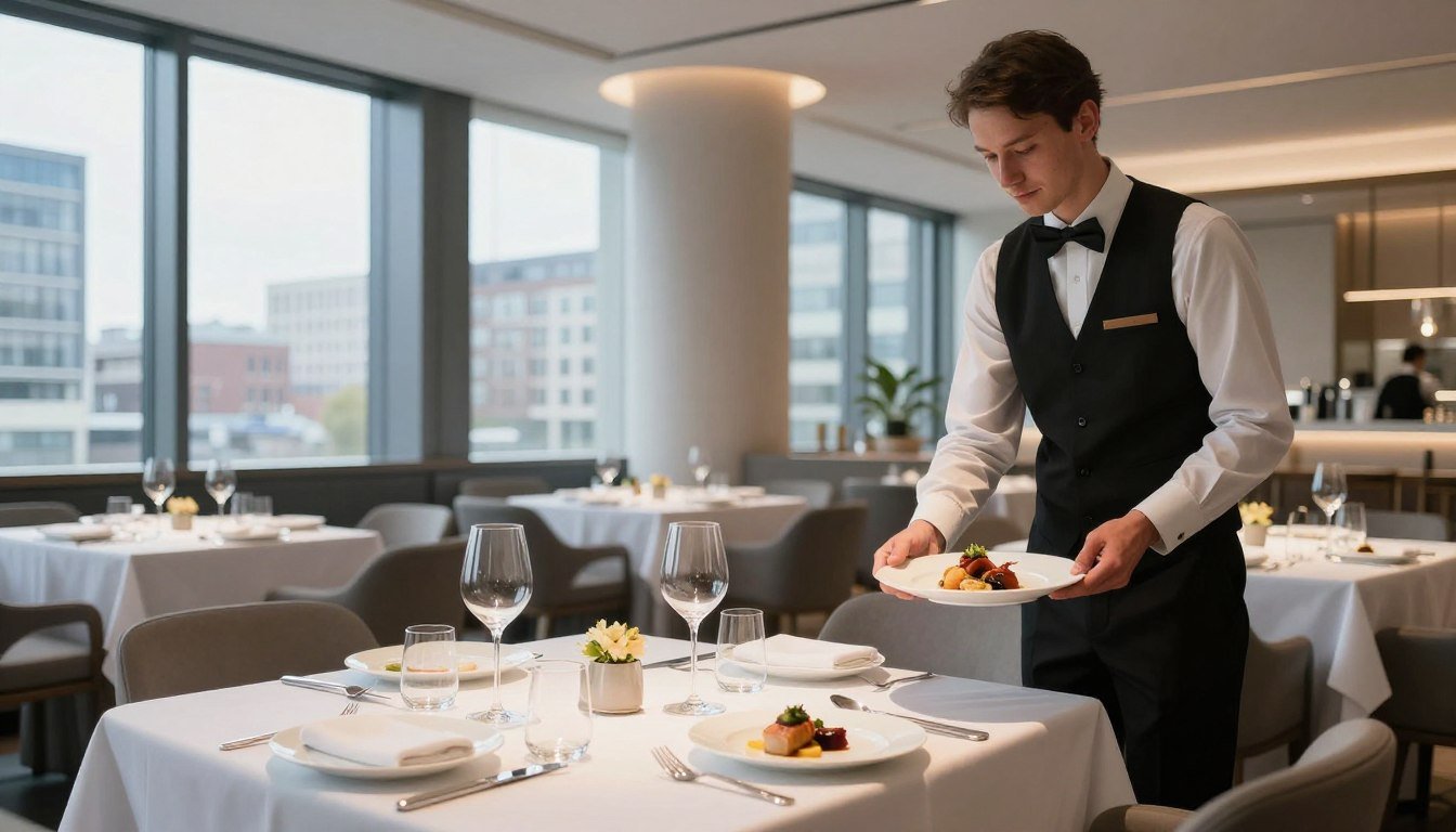 Fine dining restaurant in Rotterdam with elegant table setting and modern interior
