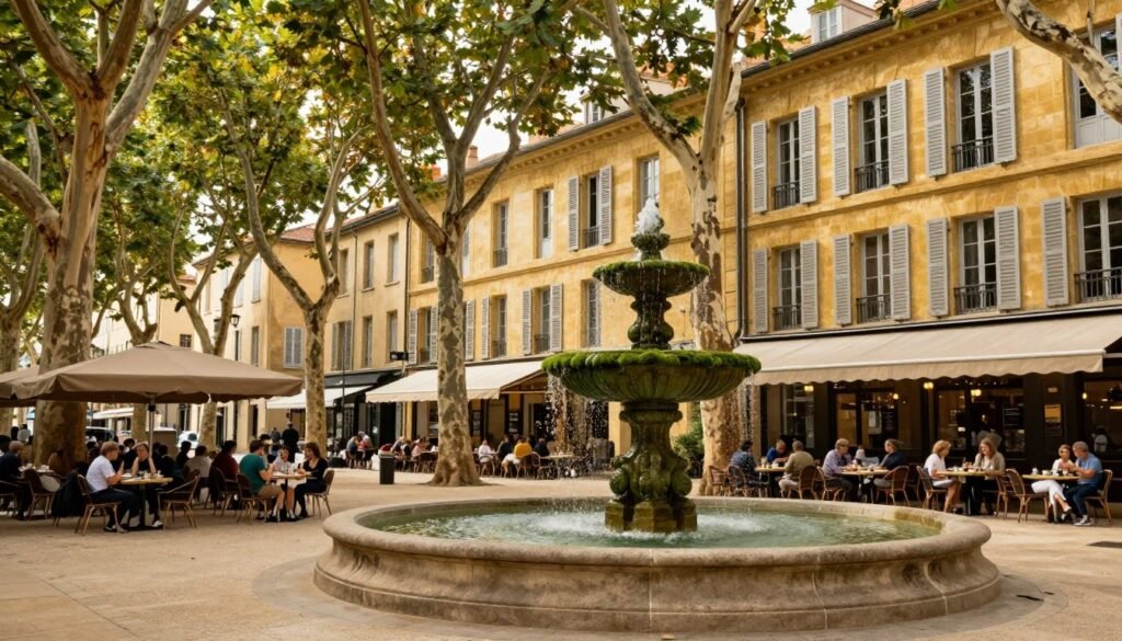 The Best Things to Do in Marseille 20 Fountain on Cours Mirabeau in Aix-en-Provence with cafe terraces