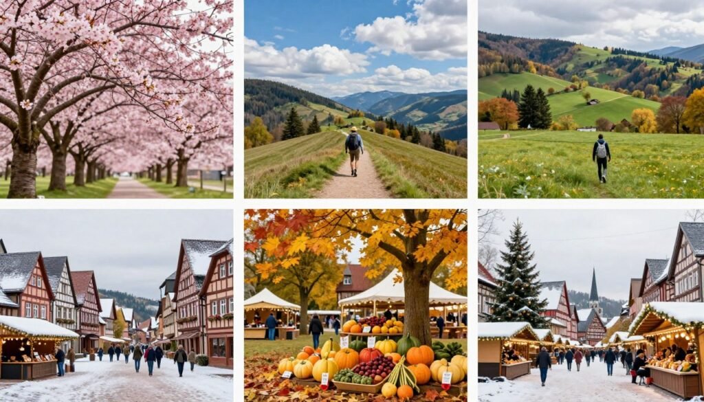 Four seasons in Differdange showing seasonal activities