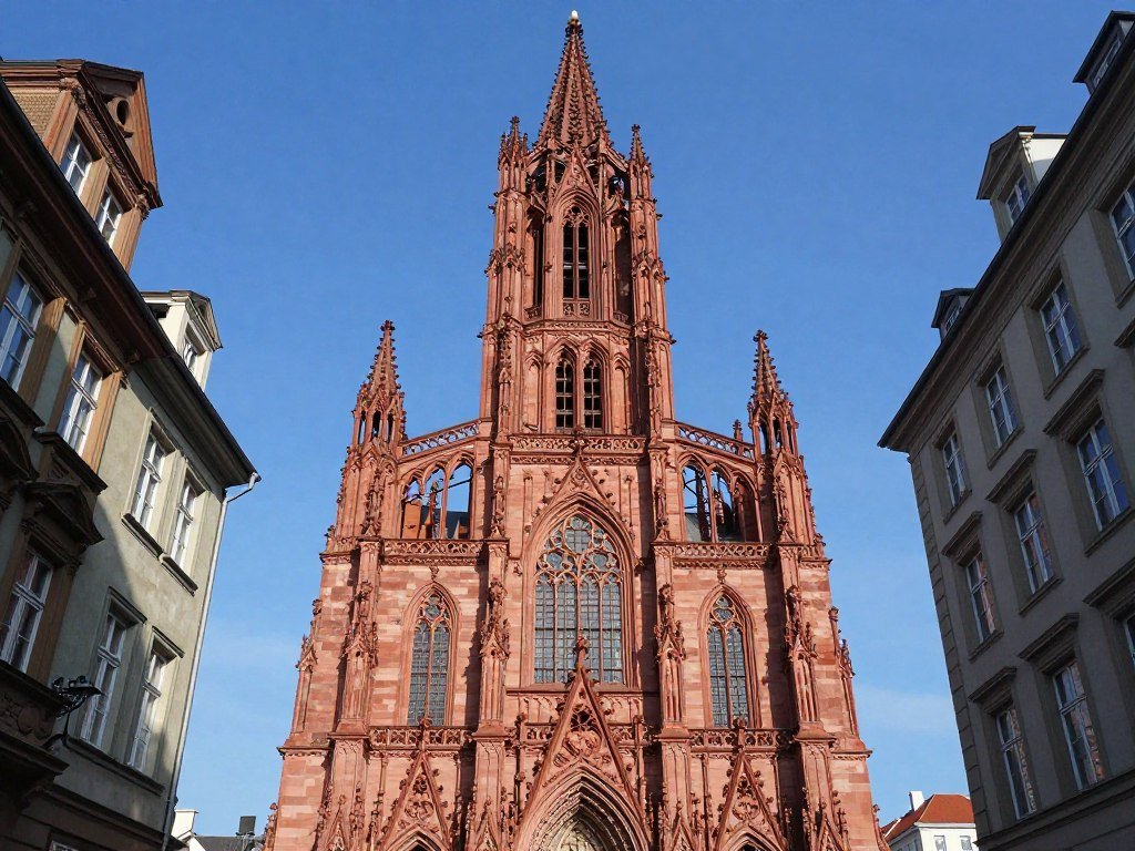 The Best Things to Do in Frankfurt 3 Frankfurt Cathedral Gothic red sandstone tower rising above old town rooftops
