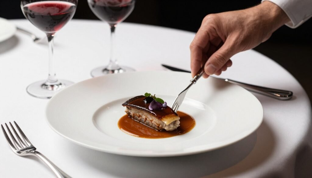 French fine dining presentation with multiple courses