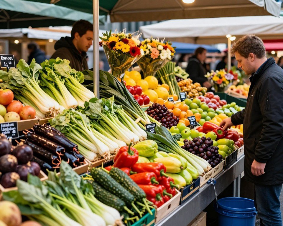 The Best Things to Do in Frankfurt 20 Fresh produce and flowers displayed at Kleinmarkthalle market stalls