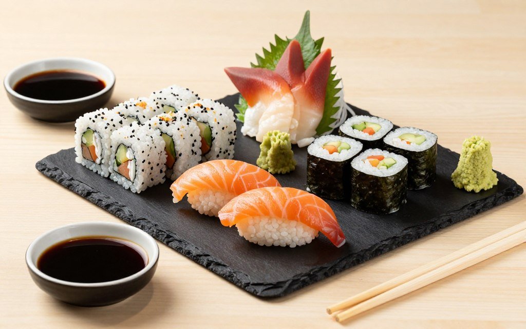 Fresh sushi platter from Asian restaurant in Differdange