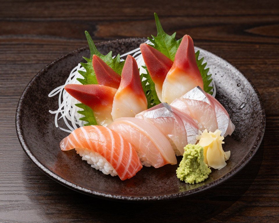 Fresh sushi platter with nigiri and sashimi