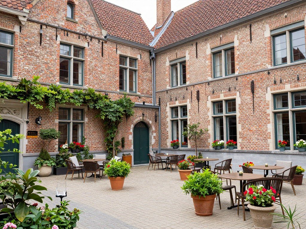 Garden courtyard at Hotel Academie in Bruges