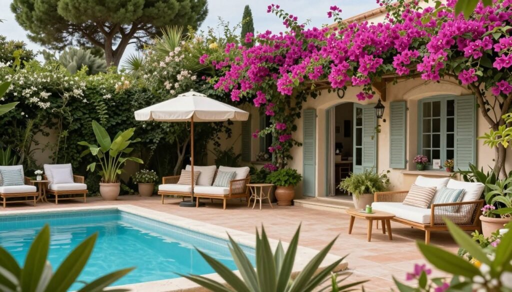 The Best Hotels in Nice 22 Garden setting at Le Castel Enchanté with Mediterranean plants and pool