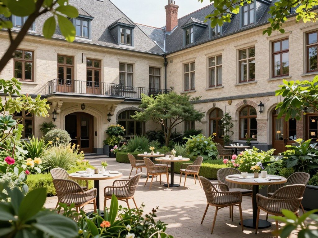 Garden terrace at Martin's Brugge hotel