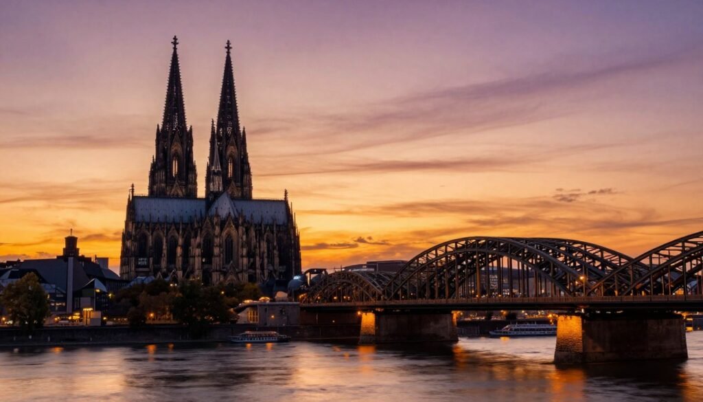 The Best Things to Do in Cologne 49 Golden hour view of Cologne Cathedral, Rhine River and city skyline