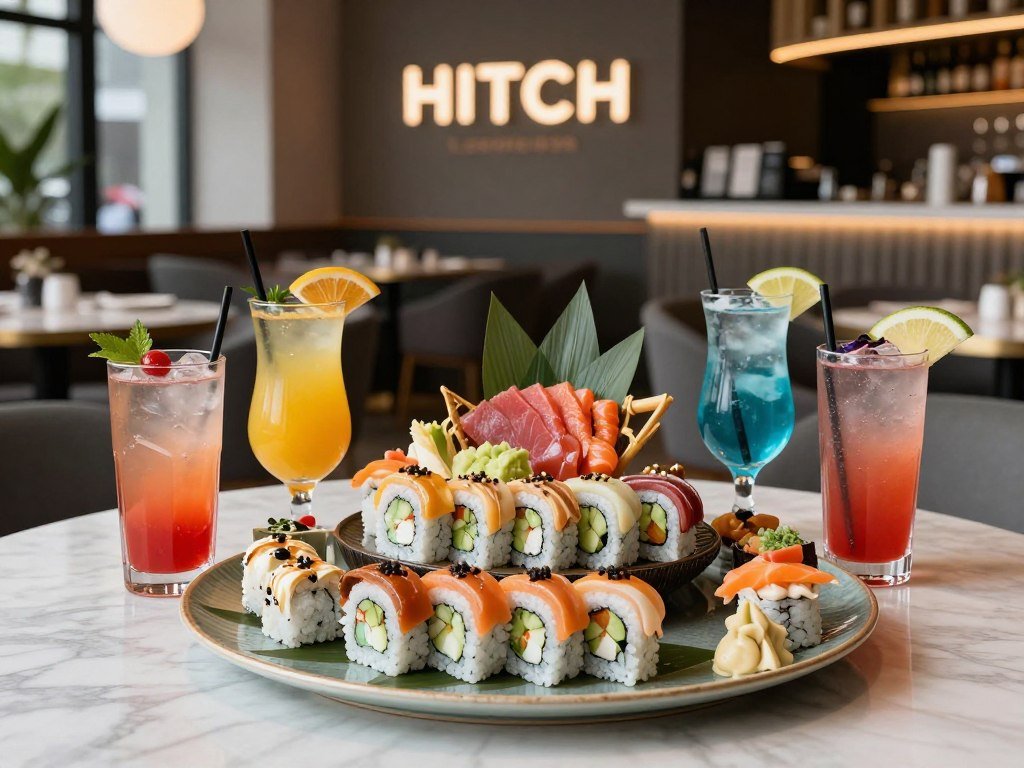 HITCH sushi platter with Asian fusion cocktails