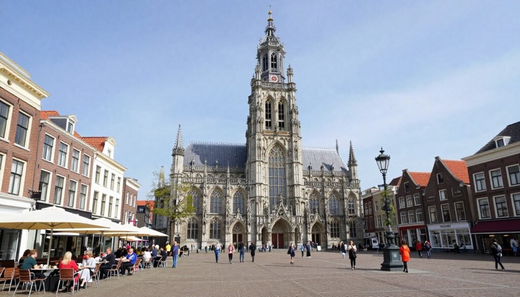 Haarlem's Grote Markt with the impressive Grote Kerk and historic buildings