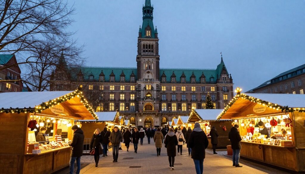 The Best Hotels in Hamburg 37 Hamburg winter scene with Christmas market and hotel lights