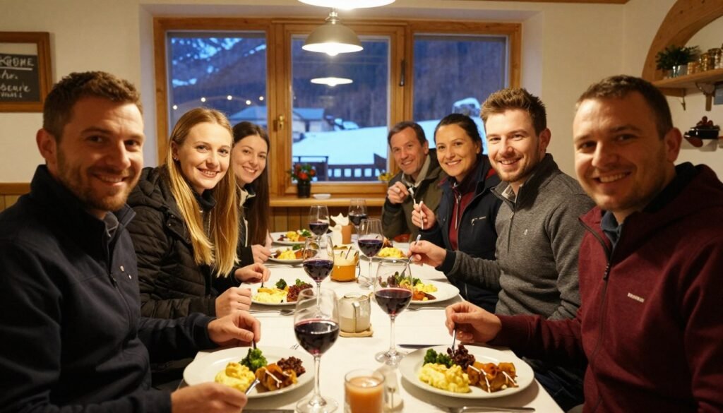 Happy diners enjoying meal in Balzers restaurant