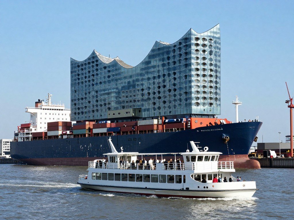 The Best Things to Do in Hamburg 5 Harbor cruise boat passing container ships and Elbphilharmonie