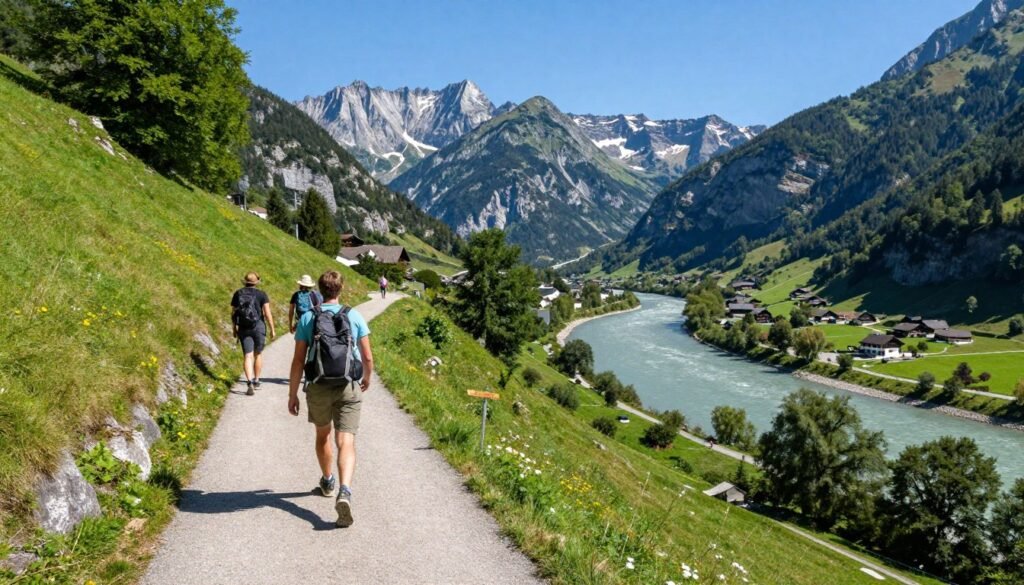 Hiking trail in Rhine Valley near Schaan