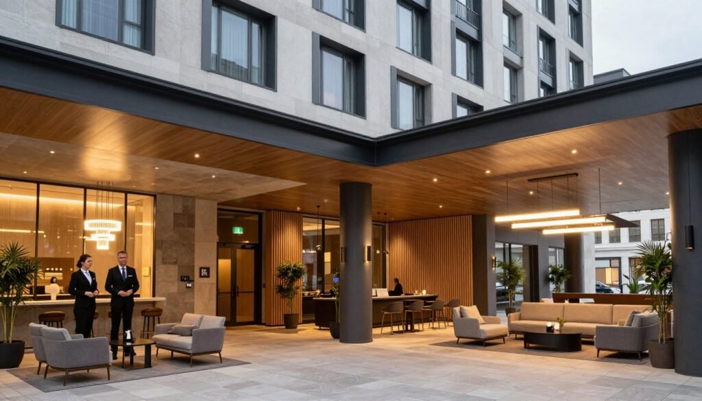 Hilton Rotterdam exterior and modern lobby, a top hotel in Rotterdam Netherlands