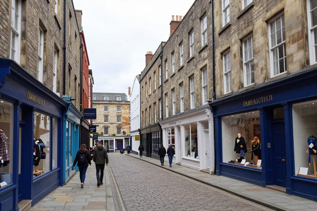 Historic Christmas Steps in Bristol with independent shops