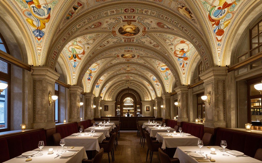 Historic Kornhauskeller vaulted cellar restaurant with frescoes