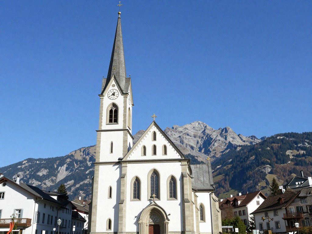 Historic St. Laurentius Church in Schaan with traditional Alpine architecture