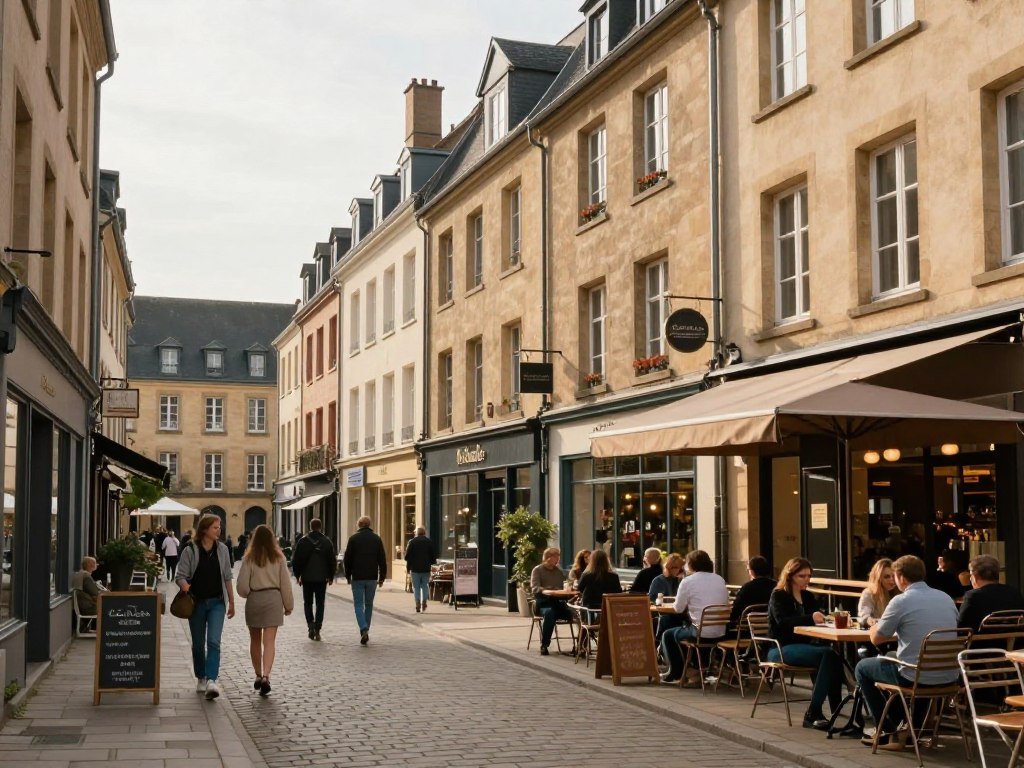 Historic downtown Esch-sur-Alzette street with local cafes and boutique shops