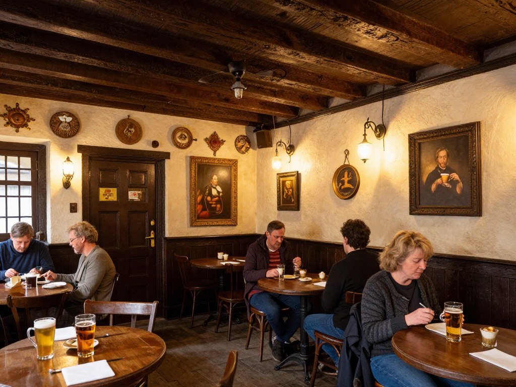 Historic interior of Café Vlissinghe, Bruges' oldest inn established in 1515
