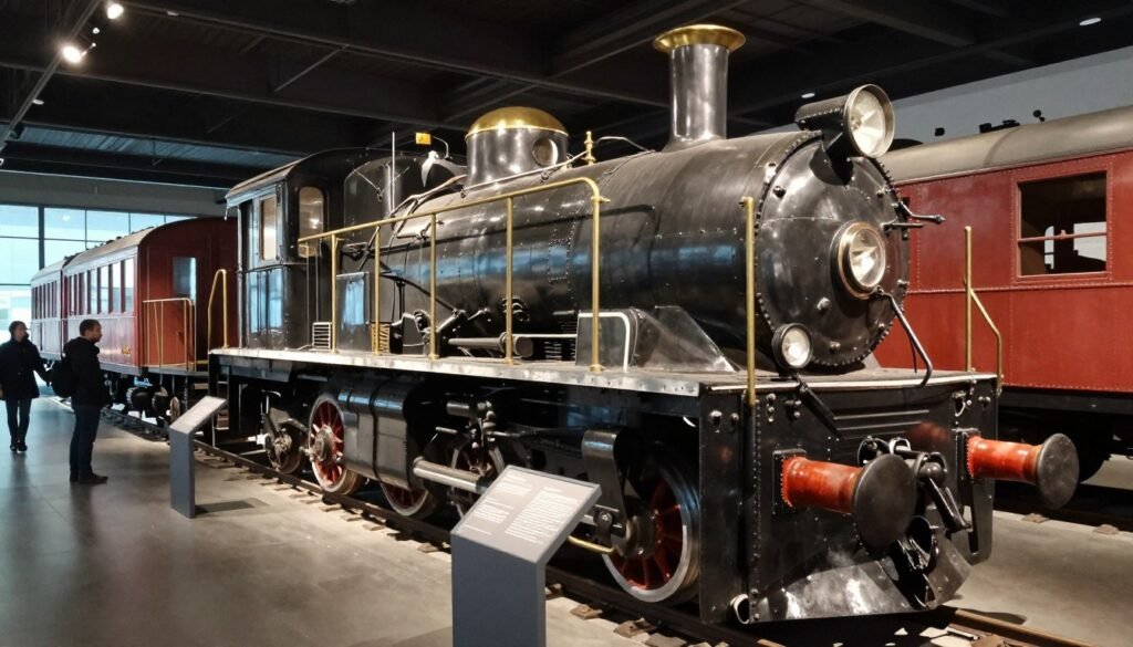 Historic locomotives in transportation exhibition