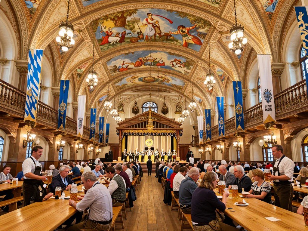 Hofbrauhaus interior main hall with vaulted ceiling