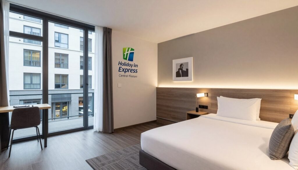 Holiday Inn Express Rotterdam Central Station exterior and modern room, a convenient hotel in Rotterdam Netherlands