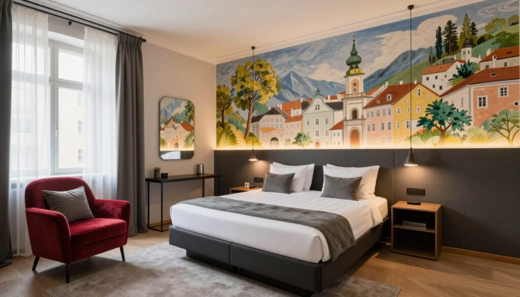 The Best Hotels in Salzburg Austria 5 Hotel Goldgasse room with frescoed walls and contemporary design