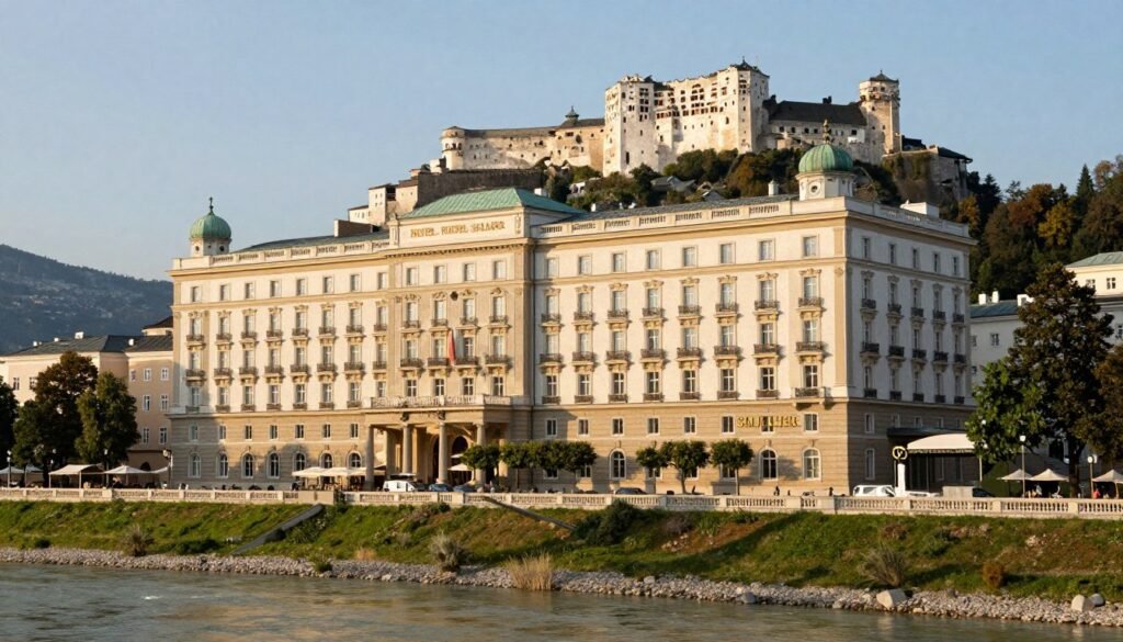 The Best Hotels in Salzburg Austria 120 Hotel Sacher Salzburg exterior with Hohensalzburg Fortress view