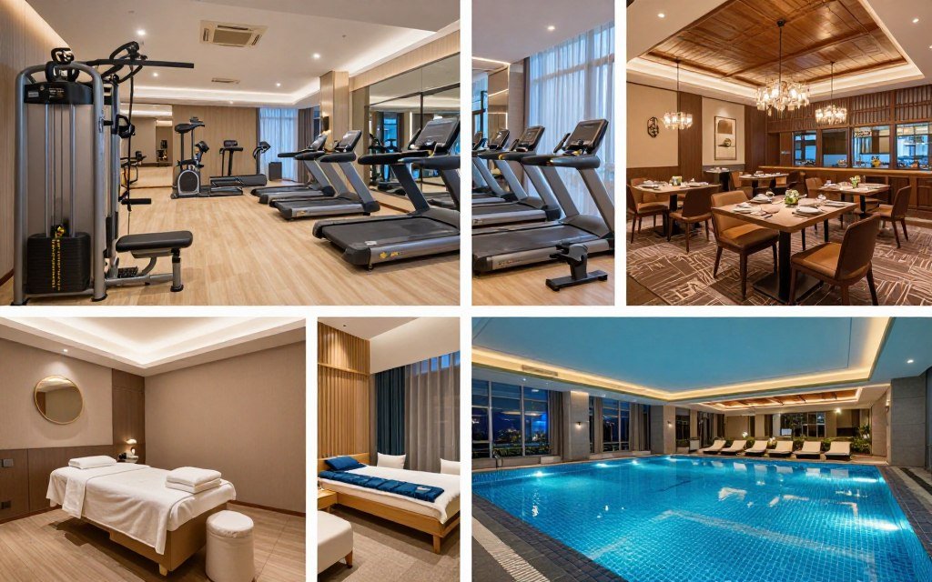 Hotel amenities in Nuremberg including spa, restaurant, and fitness facilities