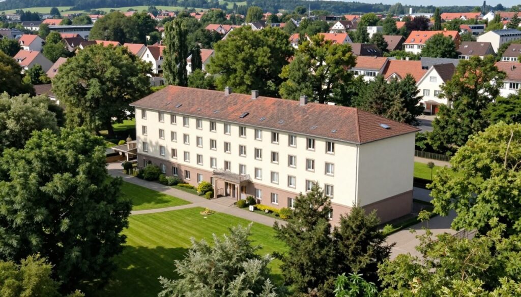 Hotel in Nuremberg Weststadt district showing parkland setting