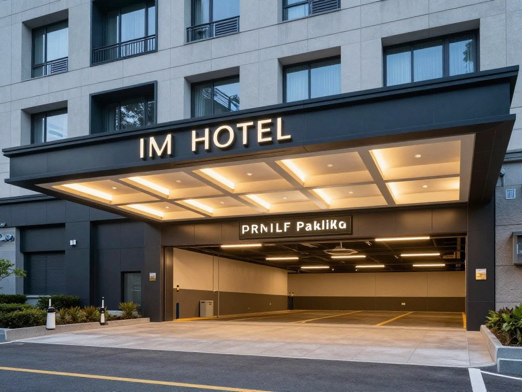 Hotel parking garage entrance