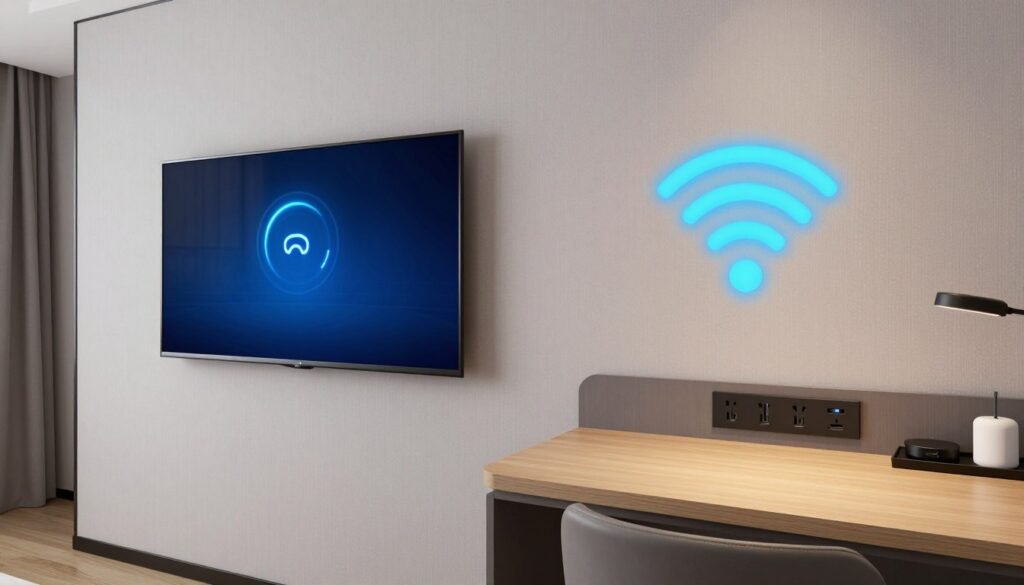 Hotel room showing modern technology amenities