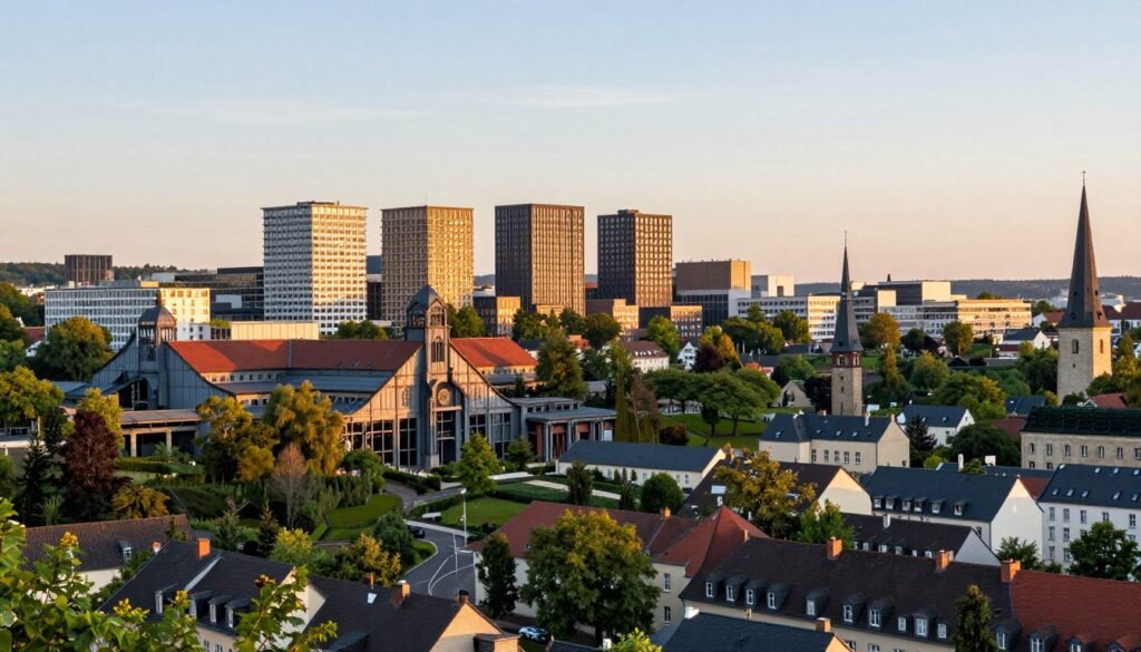 Hotels in Differdange skyline with industrial heritage sites