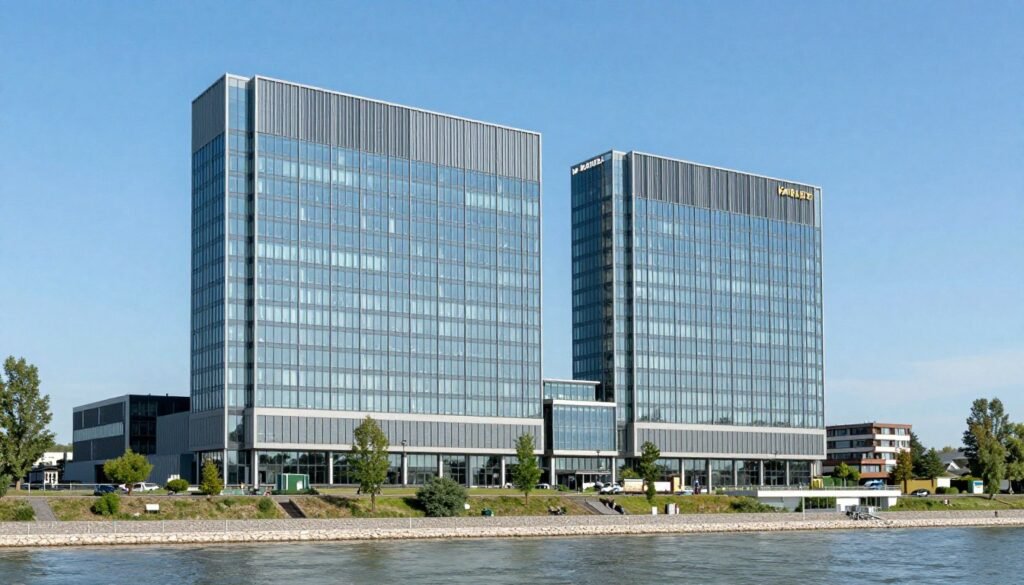 Hyatt Regency Cologne exterior with Rhine River
