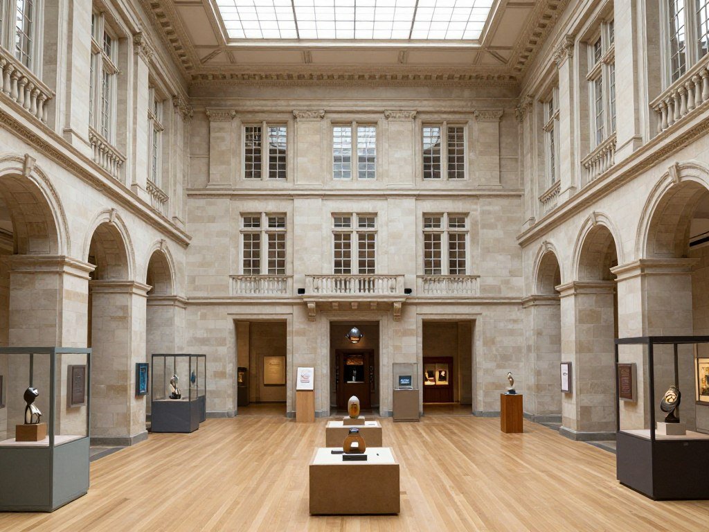 Interior of Bristol Museum and Art Gallery showing exhibits and architecture